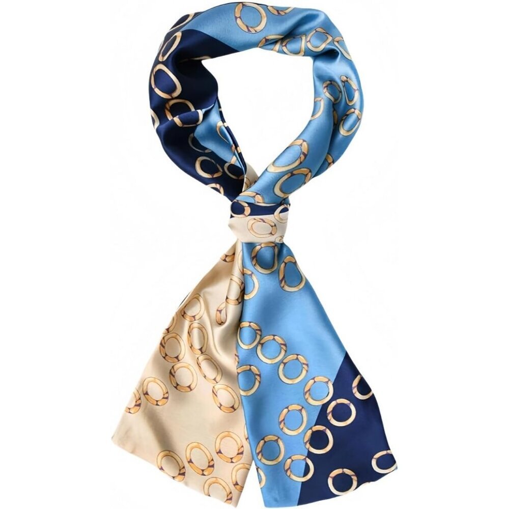 Women Blue Purse Handbags Satin Scarf  Lightweight Fashion Silk Neck Tie Scarfs